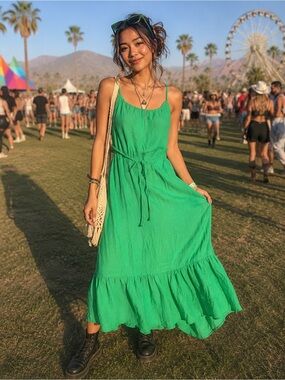 Banana Republic Petite Emerald Green Halter Maxi Dress Pockets Festival Boho NWT